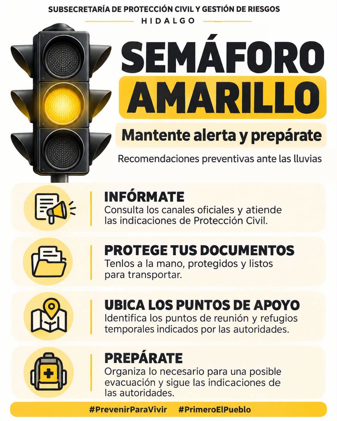 Comunicado de protección civil ante lluvias en Hidalgo
